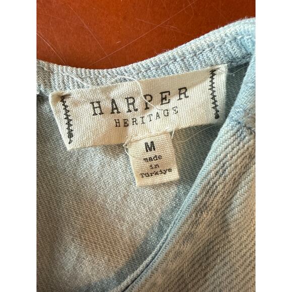 Harper Heritage Vintage Denim Mini Dress Light Wash Pleated Women’s Medium - Picture 7 of 9